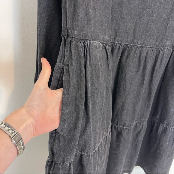 Beach Lunch Lounge Lidia Tiered Shirt Dress Black Long Sleeve elastic wrist SZ L - Picture 3 of 8